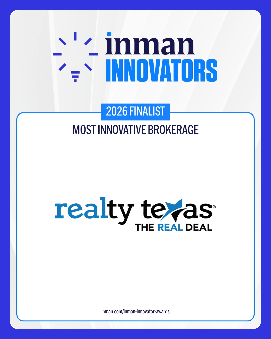 2026 Inman Innovator Award Finalist - one of only 10 brokerages selected nationwide.